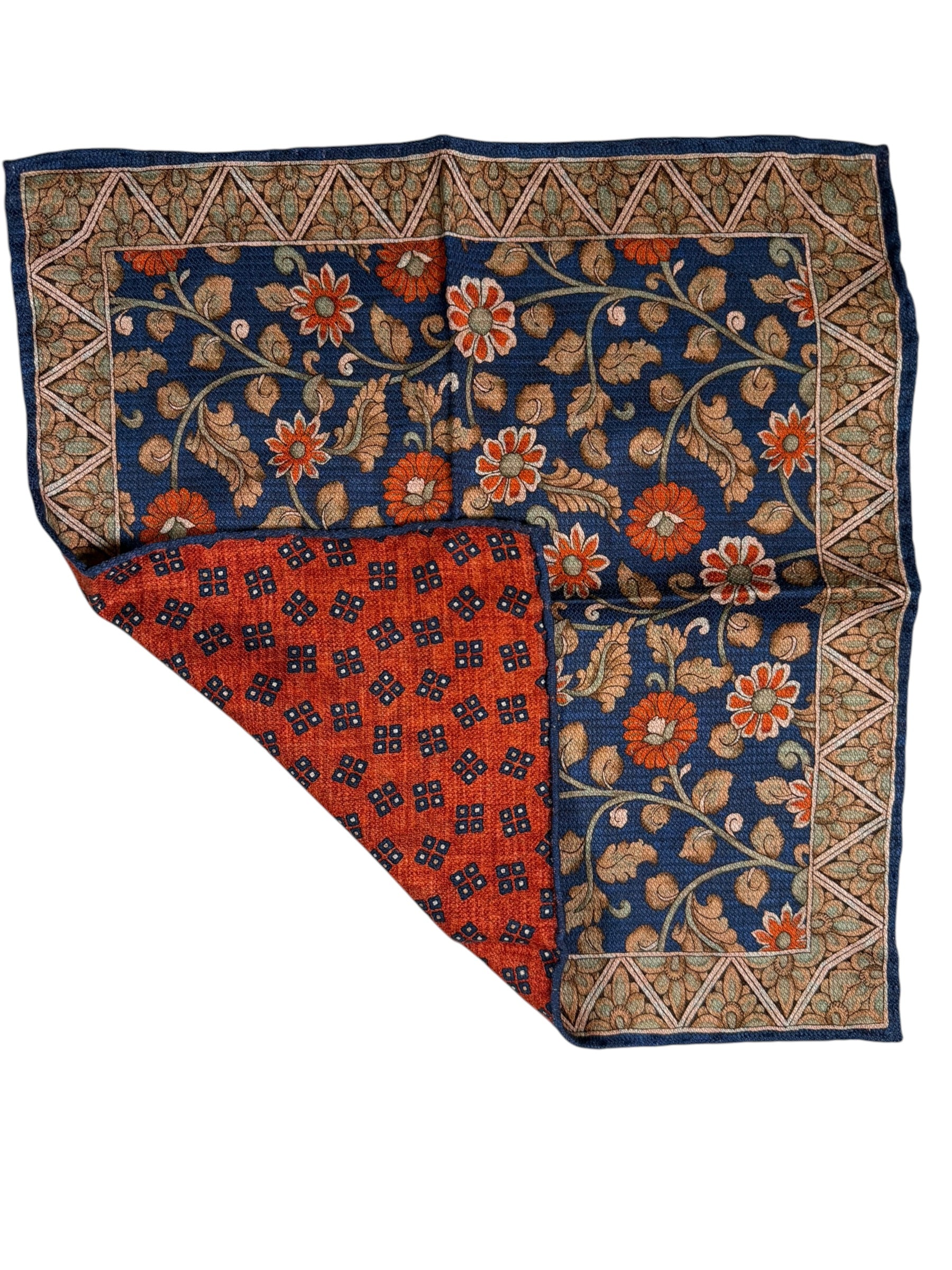 CALABRESE 1924 SILK POCKET SQUARE - NAVY/ORANGE FLORAL