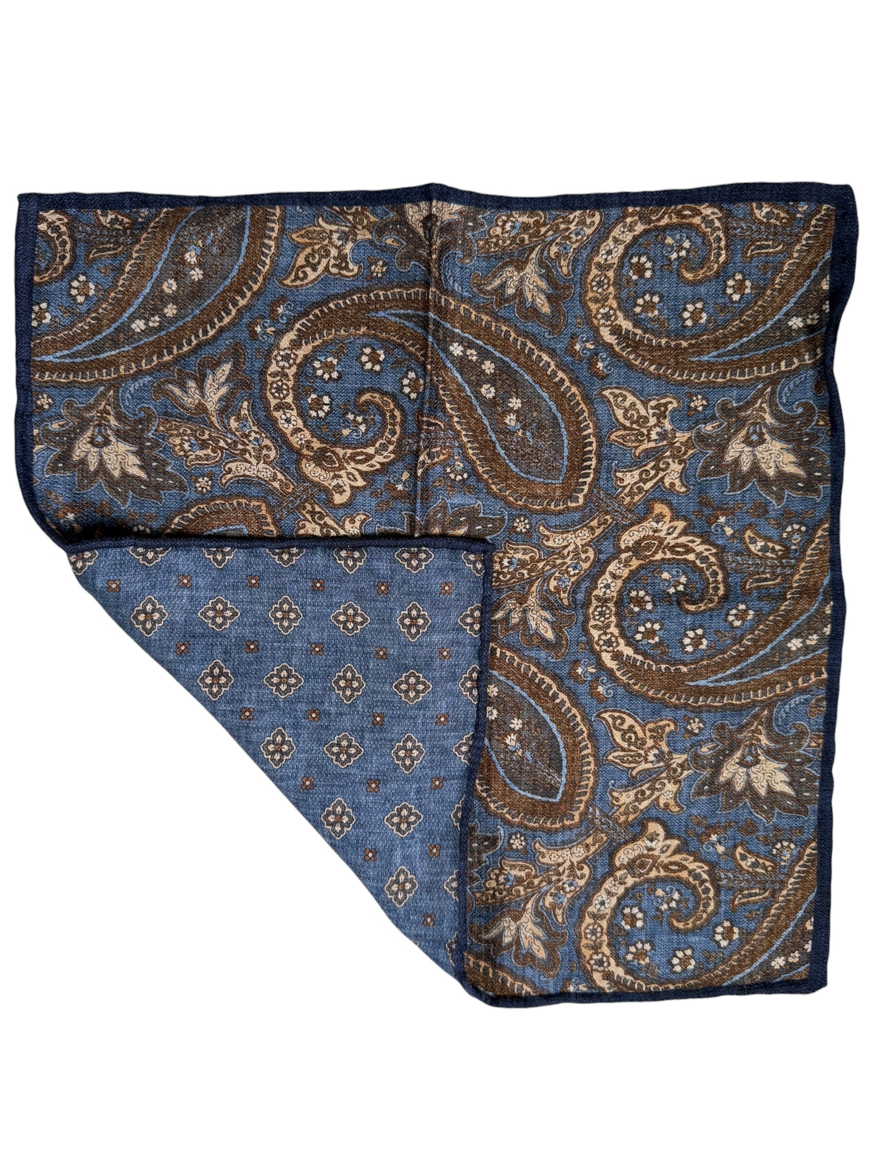 CALABRESE 1924 SILK POCKET SQUARE - NAVY/BROWN FLORAL PAISLEY