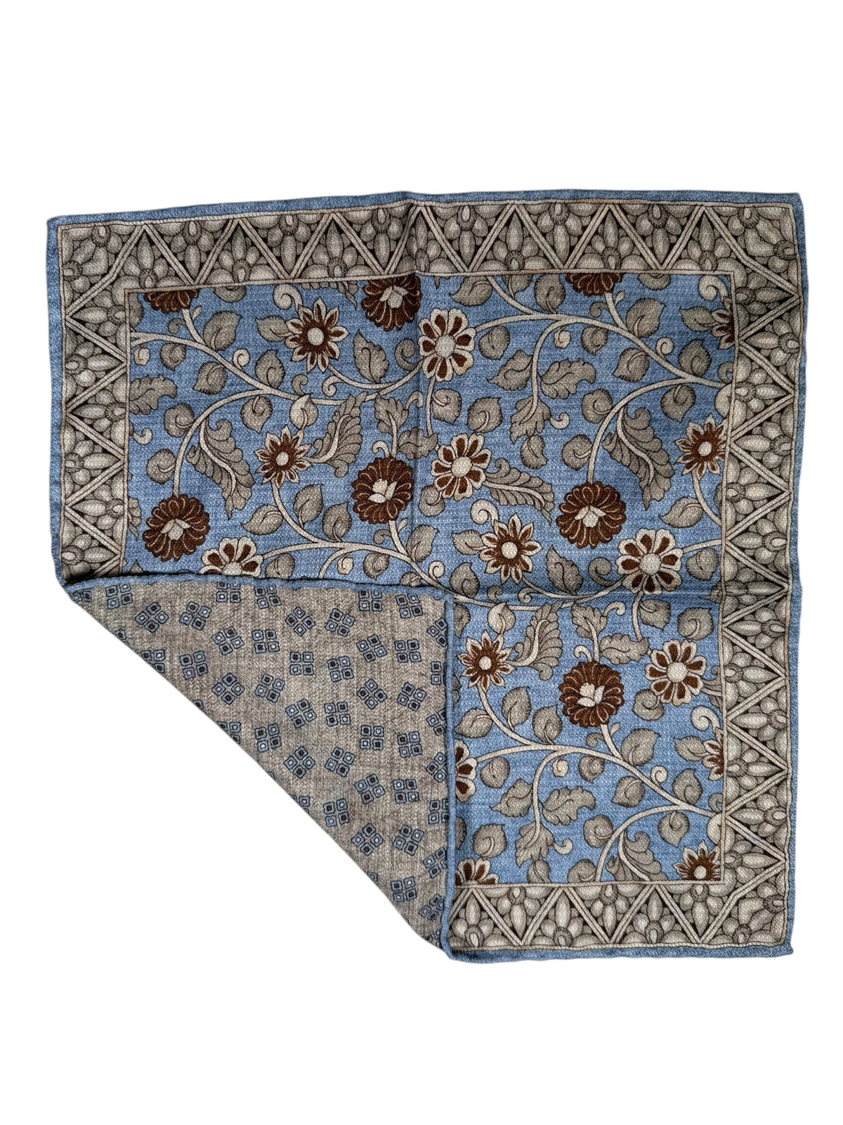 CALABRESE 1924 SILK POCKET SQUARE - LIGHT BLUE/TAN FLORAL