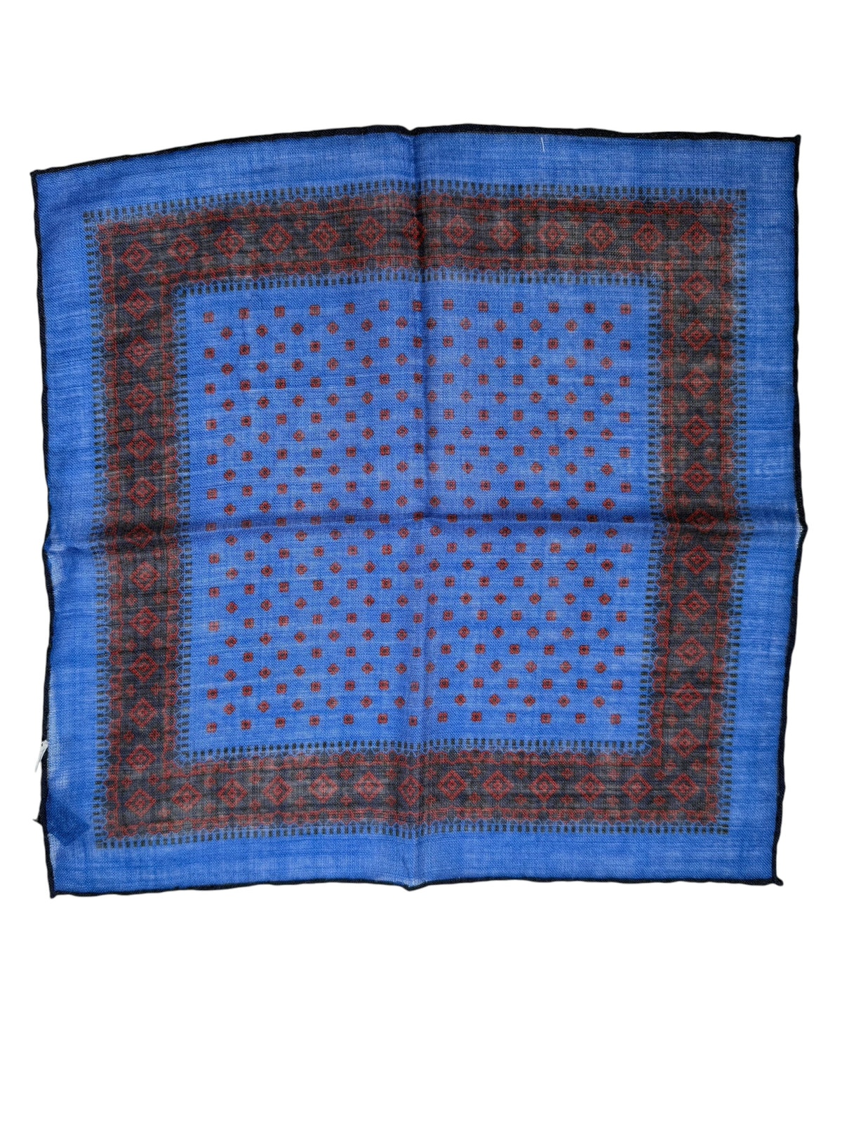 CALABRESE 1924 WOOL POCKET SQUARE - BLUE/ORANGE BORDER