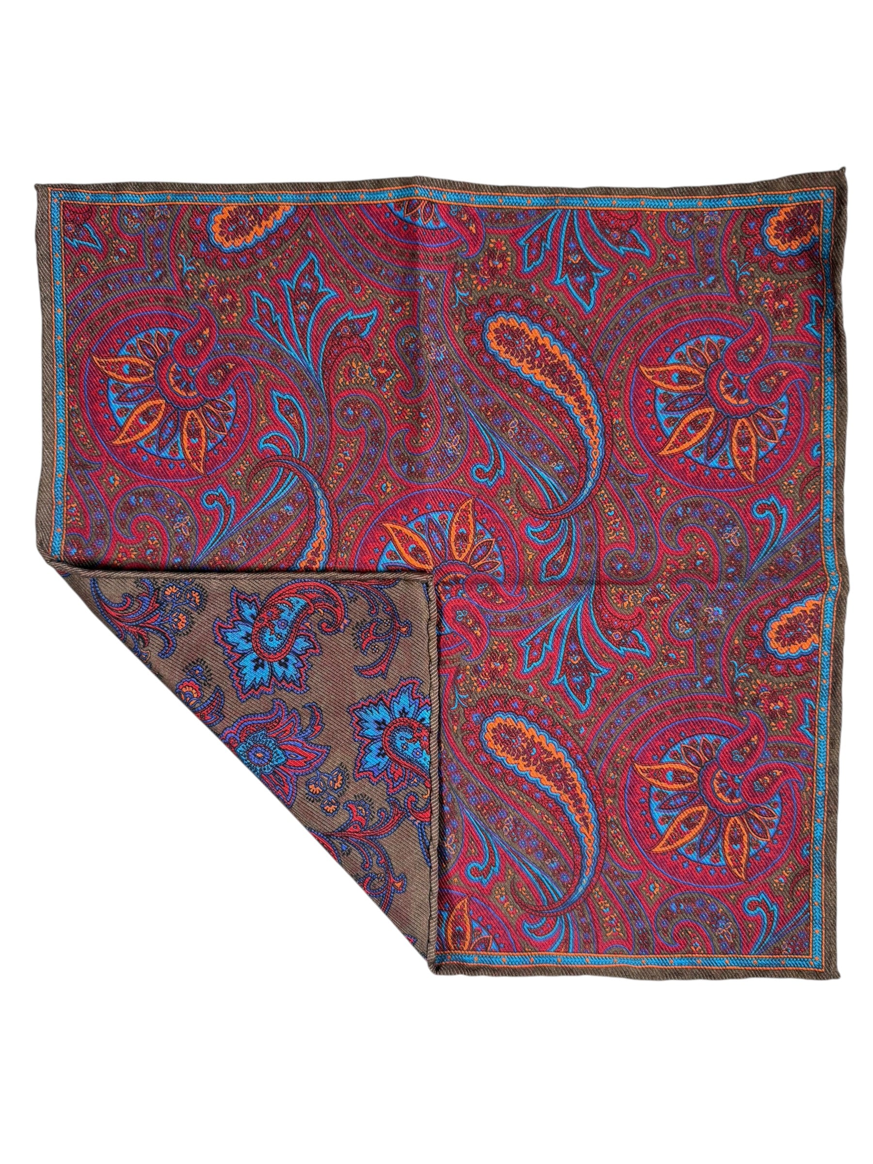 CALABRESE 1924 SILK POCKET SQUARE - RED/ORANGE PAISLEY