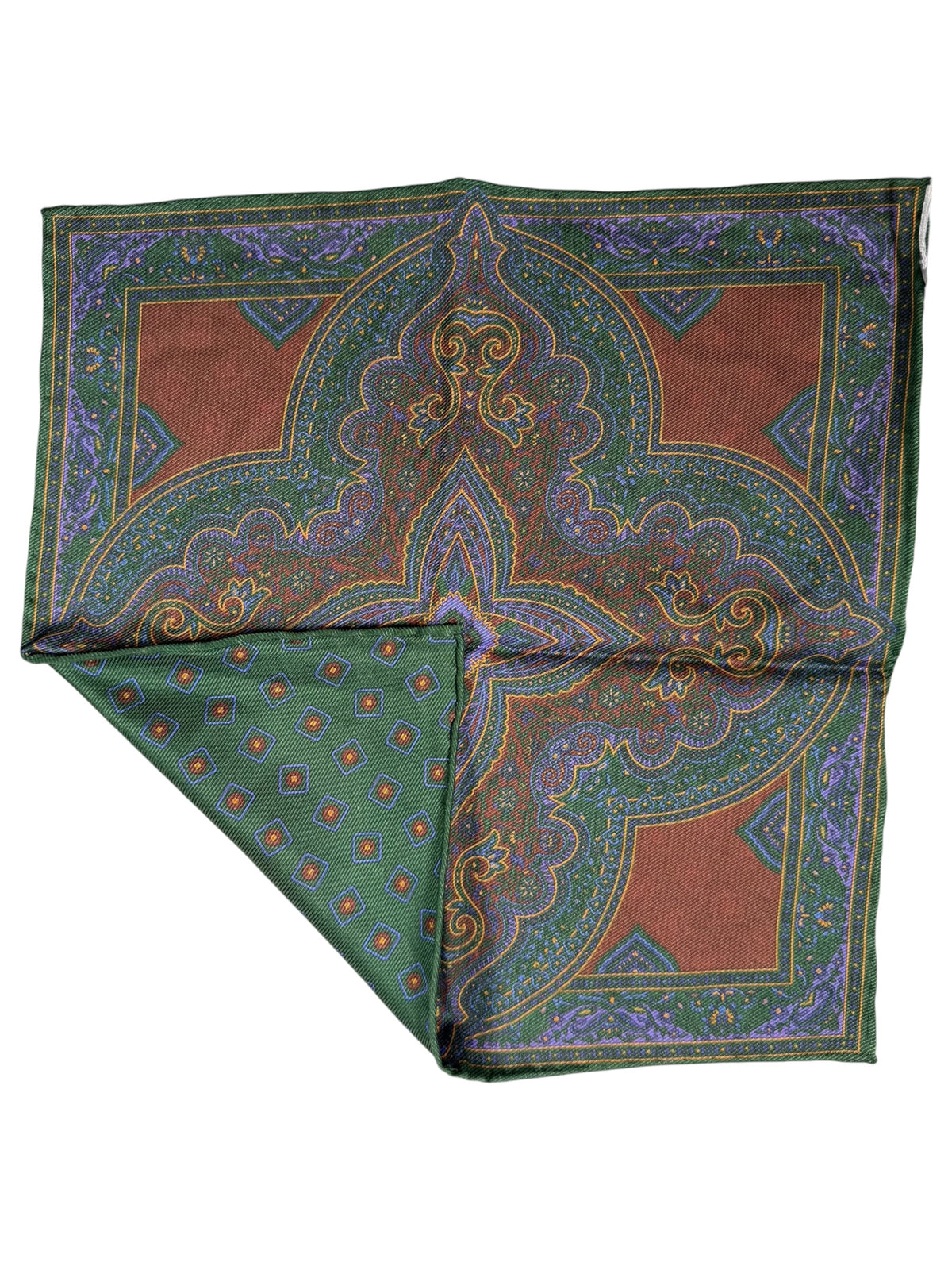 CALABRESE 1924 SILK POCKET SQUARE - RED/GREEN TILE