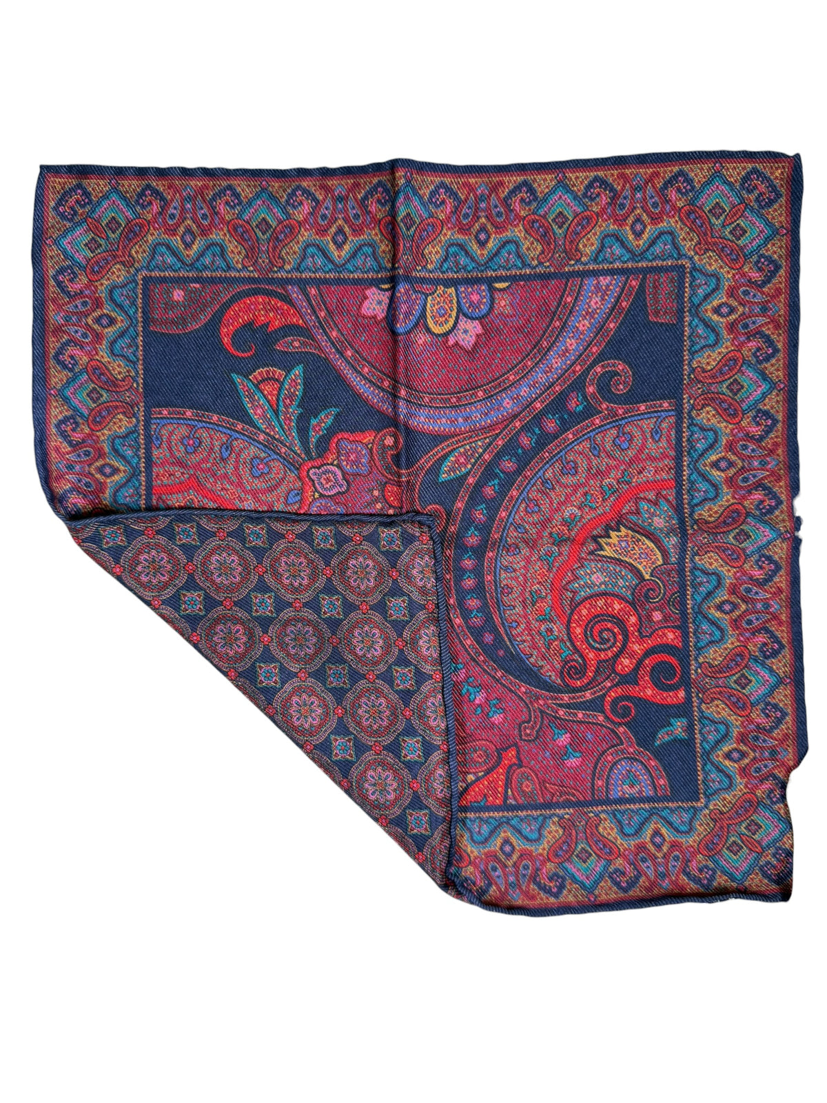 CALABRESE 1924 SILK POCKET SQUARE - RED/BLUE EXPLODED PAISLEY