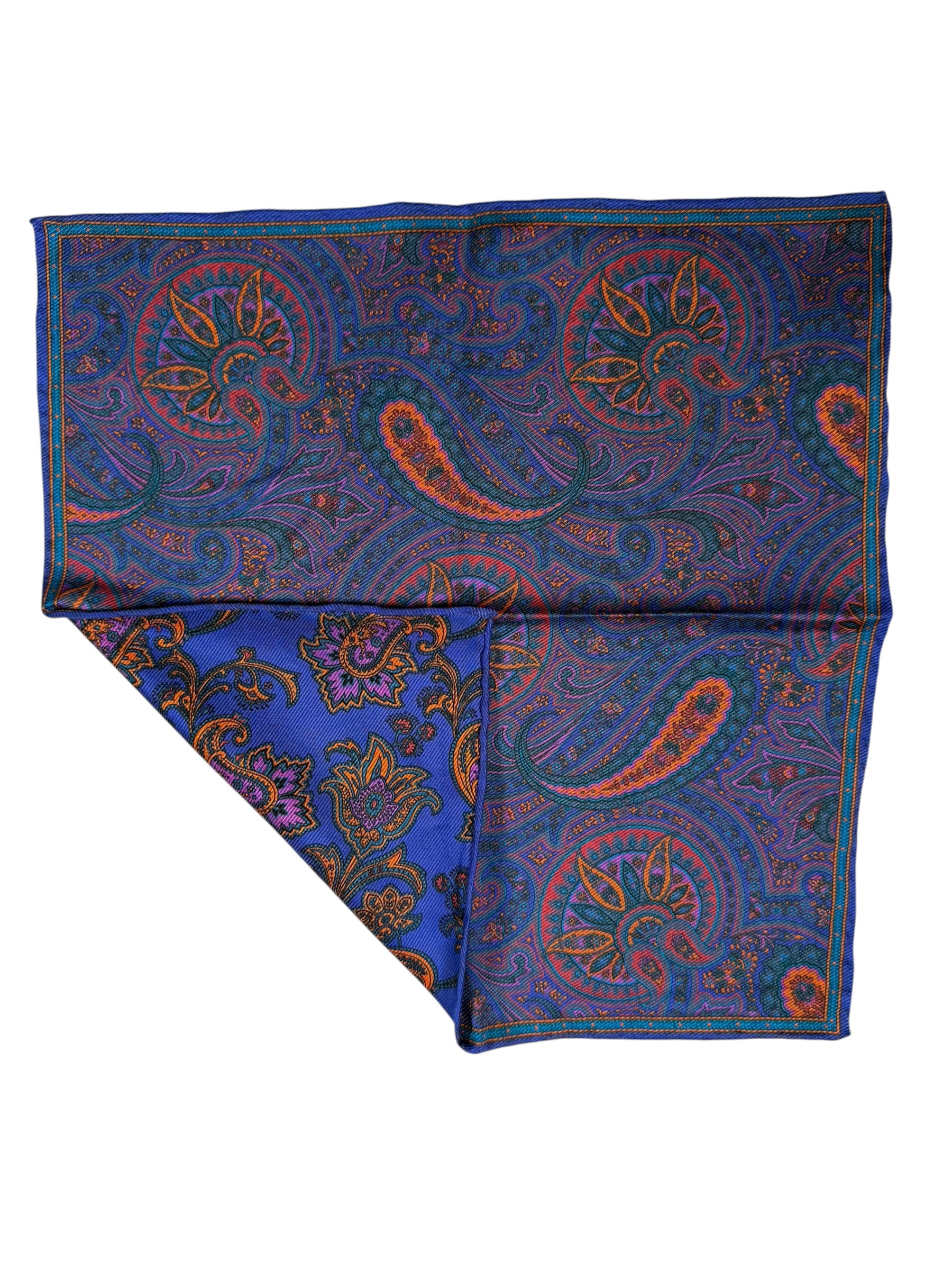 CALABRESE 1924 SILK POCKET SQUARE - BLUE/ORANGE PAISLEY