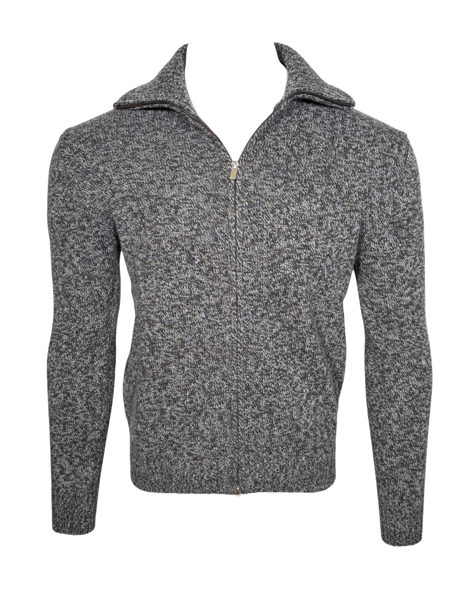 SETTEFILI CASHMERE - MEN'S FULL ZIP HIGH MOCK SWEATER - NAVY MIX