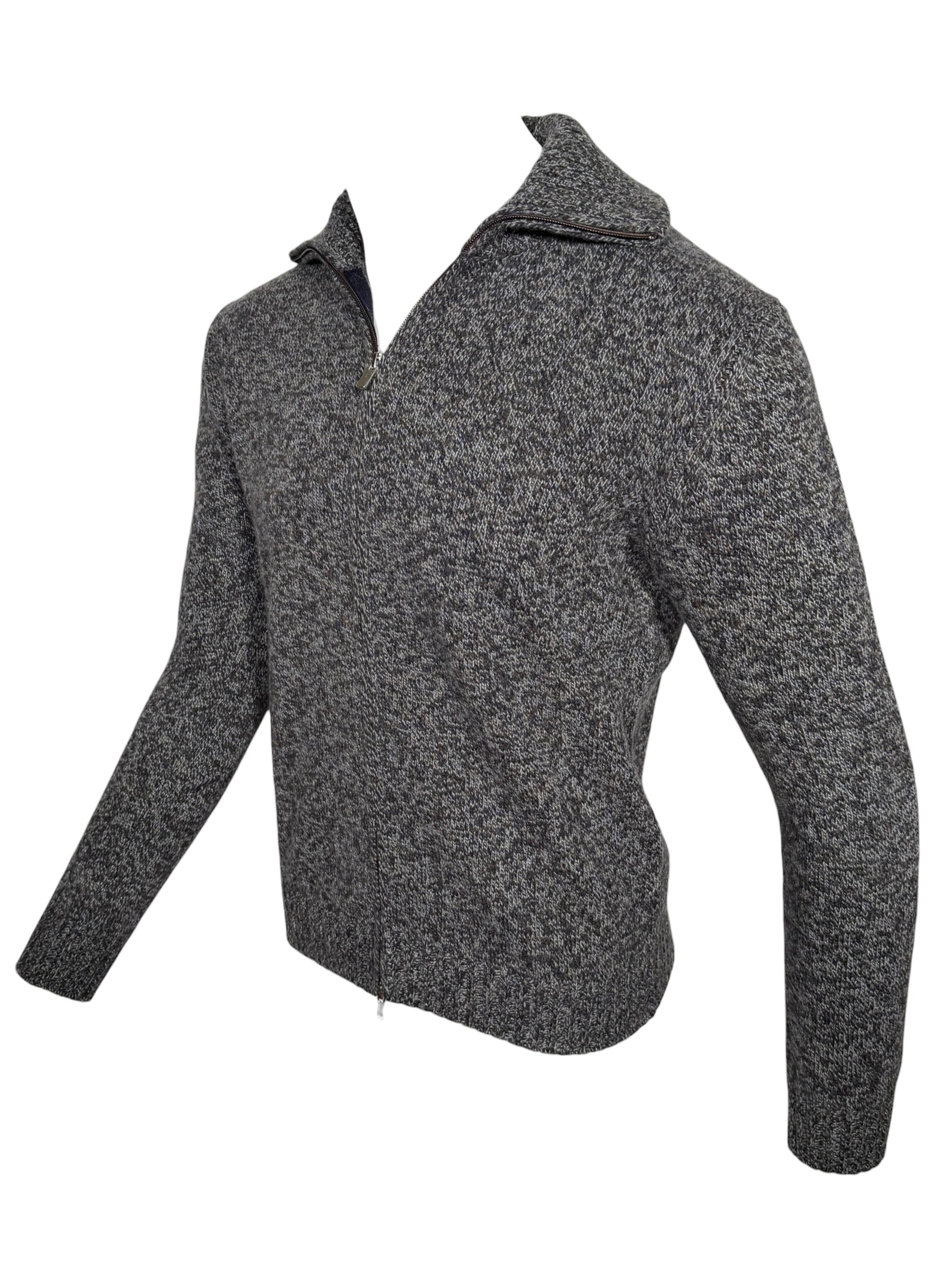SETTEFILI CASHMERE - MEN'S FULL ZIP HIGH MOCK SWEATER - NAVY MIX