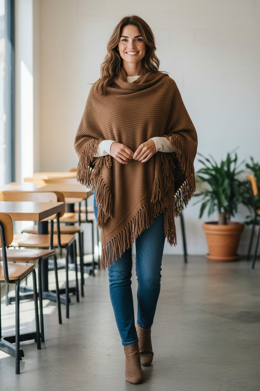 REPEAT KNIT FRINGE WRAP - HAZEL
