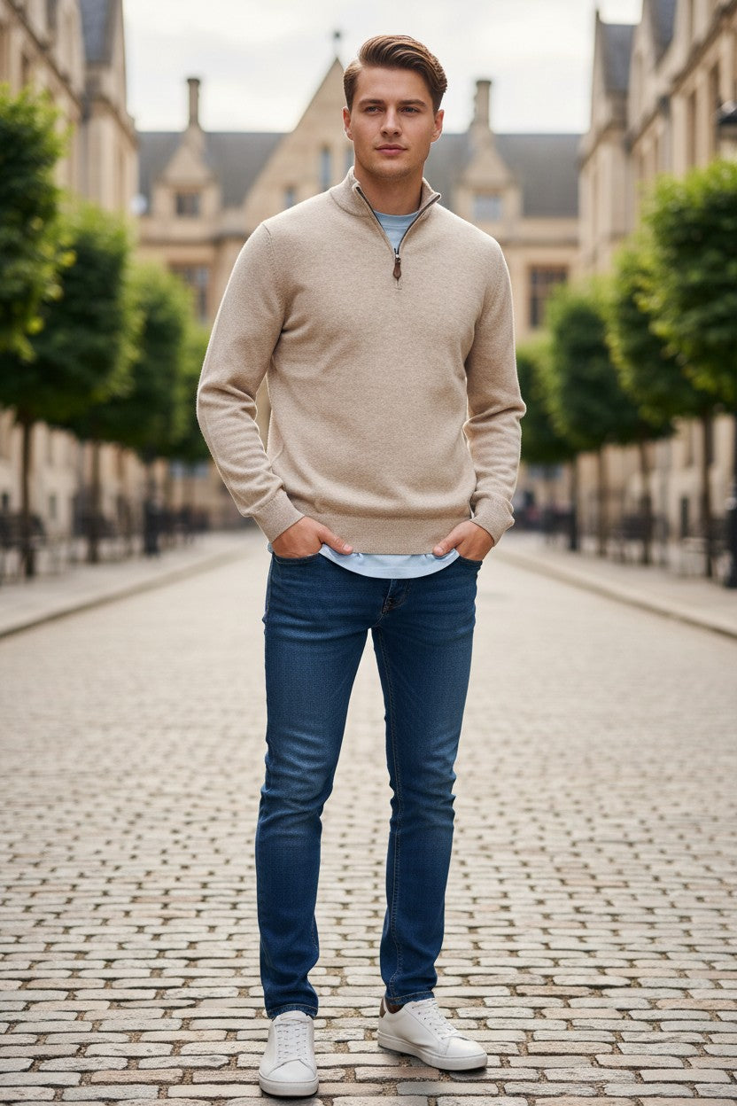 ALAN PAINE CAIRNS 1/4 ZIP SWEATER - IRISH CREAM