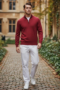 ALAN PAINE HANBURY CASHMERE 1/4 ZIP SWEATER - GARNET