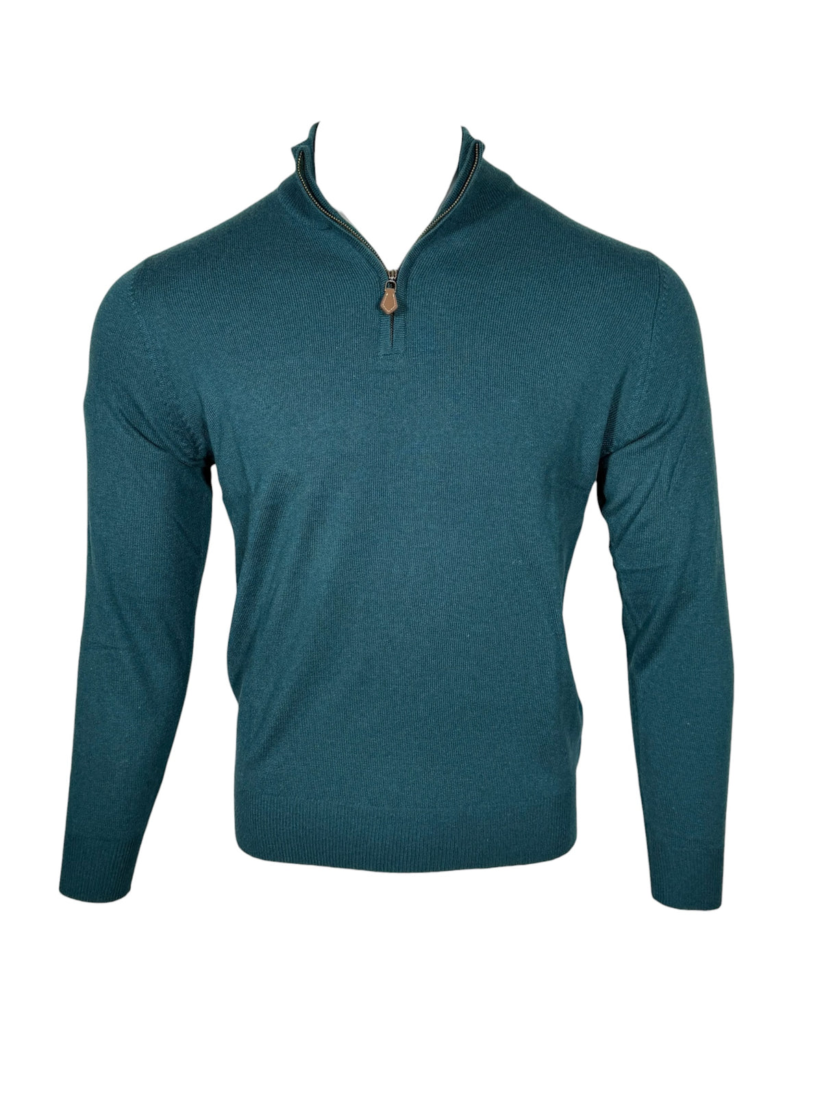 ALAN PAINE HANBURY CASHMERE 1/4 ZIP SWEATER - MALLARD