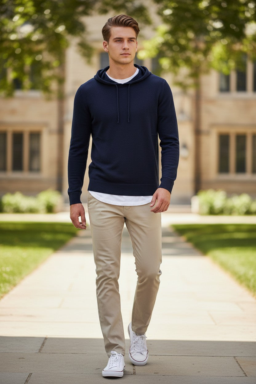 ALAN PAINE FELTON CASHMERE HOODED SWEATER - DARK NAVY