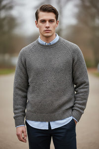 ALAN PAINE LOCHAN YAK BLEND CREW SWEATER - COASTLINE