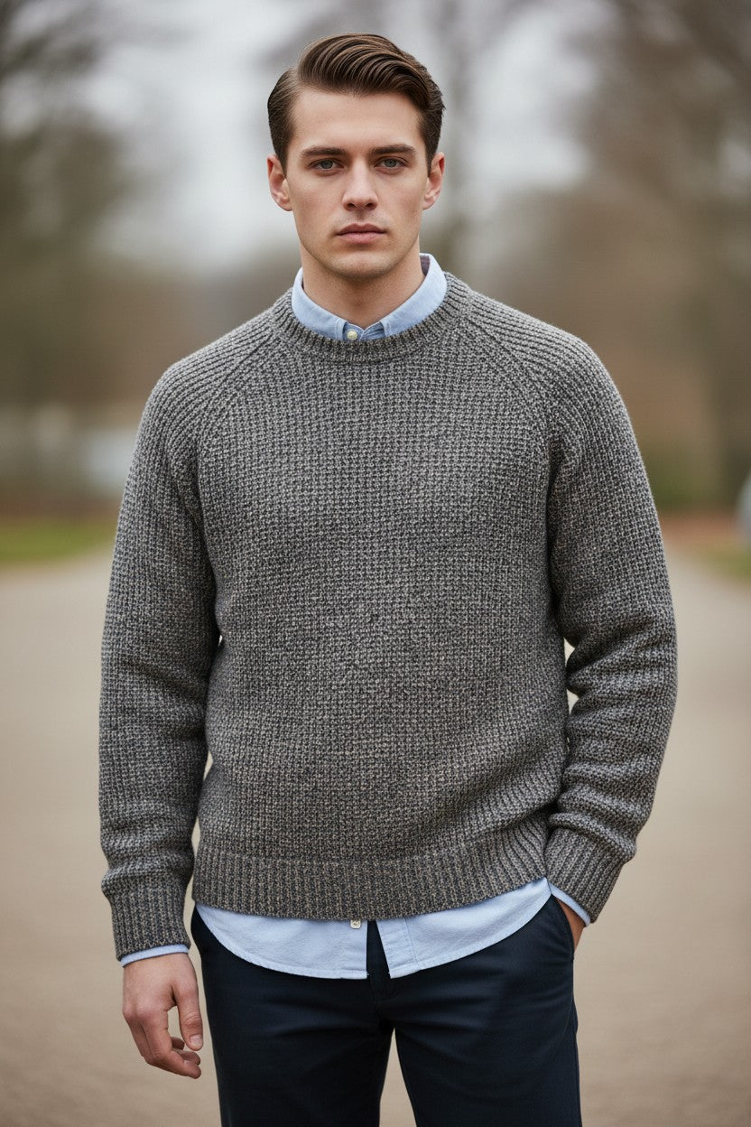 ALAN PAINE LOCHAN YAK BLEND CREW SWEATER - COASTLINE