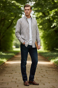 ALAN PAINE MIRFIELD SPORT SHIRT -  NAVY/BROWN/BLUE CHECK
