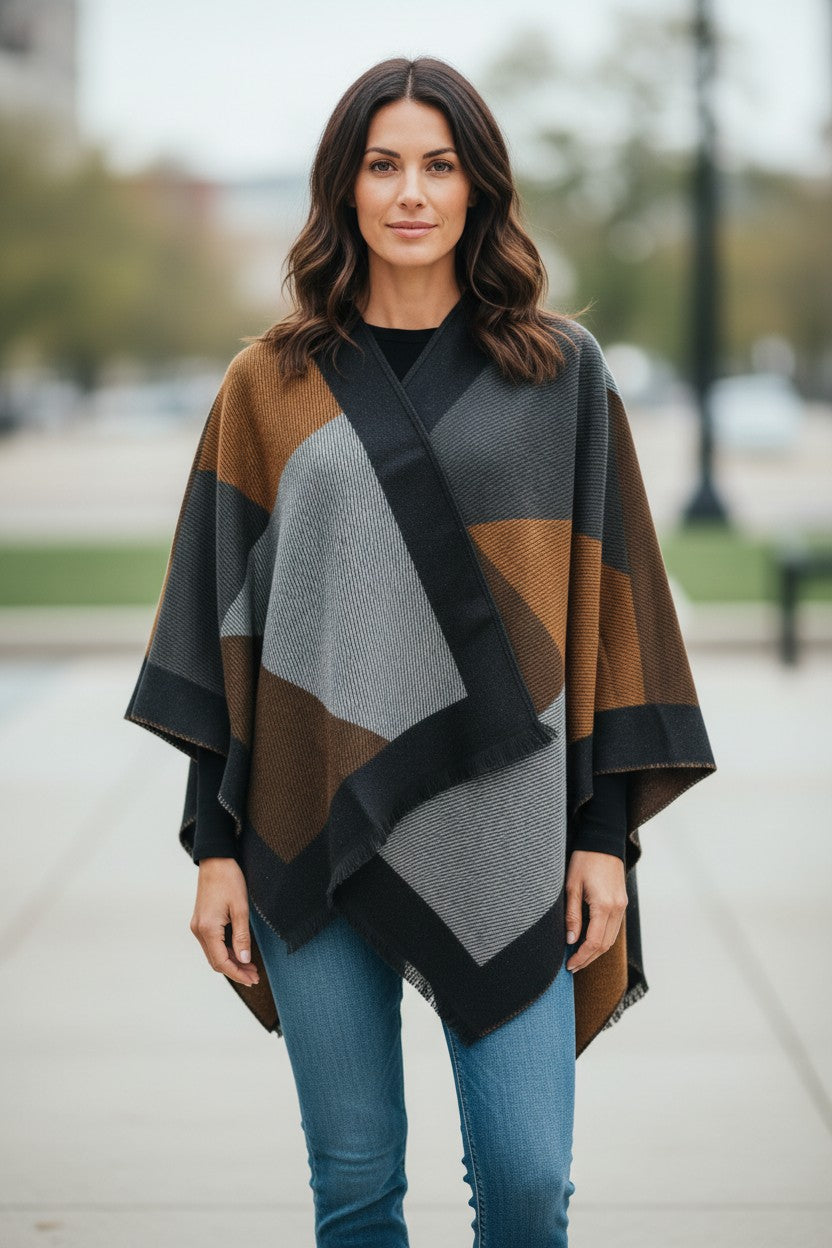 MAISON LUREX CAPE - GREY & BROWN