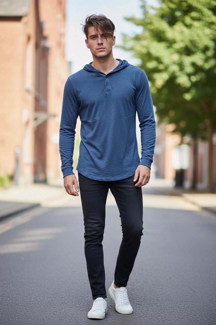 LEFT COAST TEE LINCOLN CITY HOODED SWEATER - NAVY MELANGE