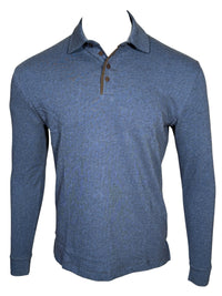 LEFT COAST TEE WALDPORT LONG-SLEEVE POLO SHIRT - BROWN/LIGHT BLUE MELANGE HERRINGBONE