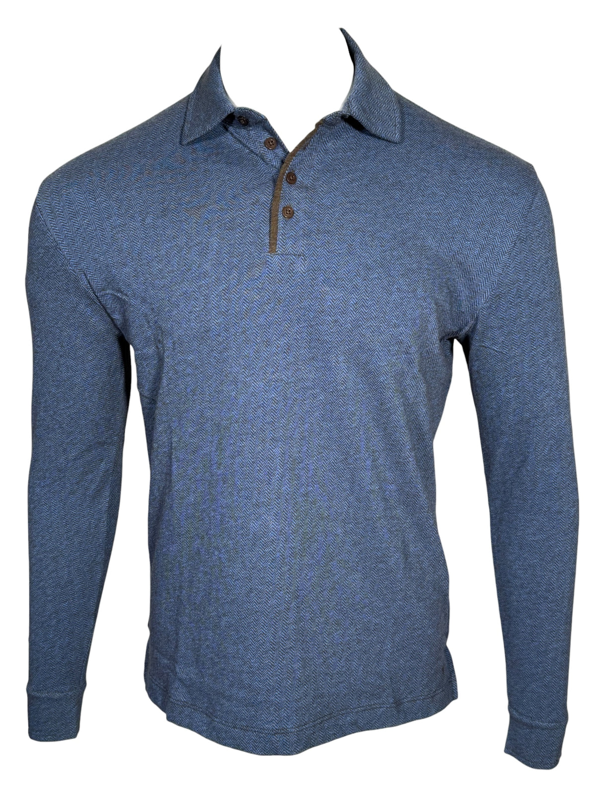 LEFT COAST TEE WALDPORT LONG-SLEEVE POLO SHIRT - BROWN/LIGHT BLUE MELANGE HERRINGBONE