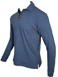 LEFT COAST TEE WALDPORT LONG-SLEEVE POLO SHIRT - BROWN/LIGHT BLUE MELANGE HERRINGBONE
