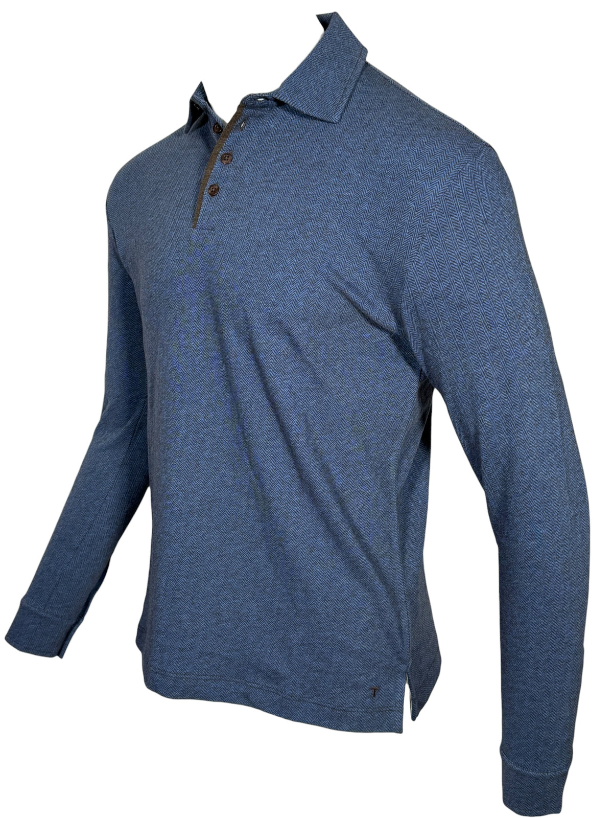 LEFT COAST TEE WALDPORT LONG-SLEEVE POLO SHIRT - BROWN/LIGHT BLUE MELANGE HERRINGBONE