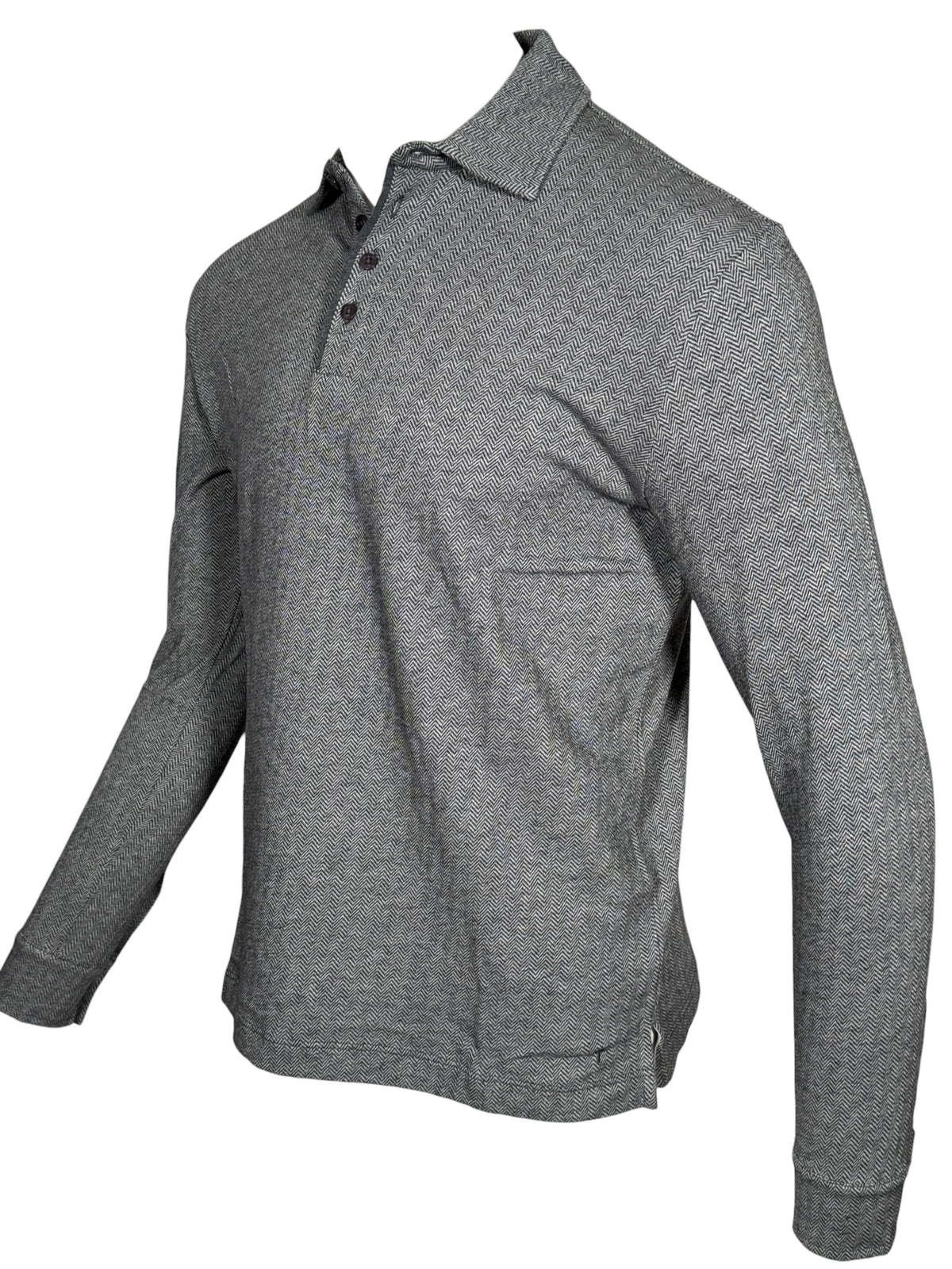 LEFT COAST TEE WALDPORT LONG-SLEEVE POLO SHIRT - GRAY/PEARL MELANGE HERRINGBONE
