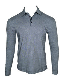 LEFT COAST TEE WALDPORT LONG-SLEEVE POLO SHIRT - NAVY/LIGHT BLUE MELANGE HERRINGBONE