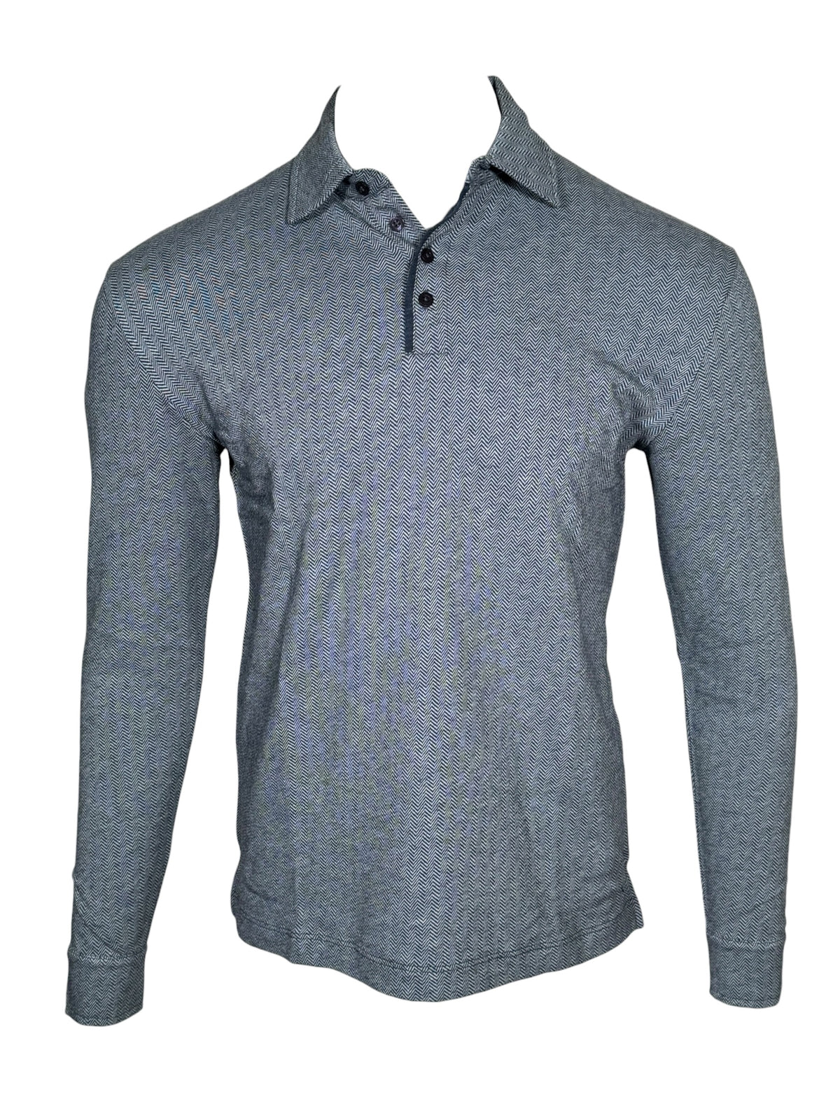 LEFT COAST TEE WALDPORT LONG-SLEEVE POLO SHIRT - NAVY/LIGHT BLUE MELANGE HERRINGBONE