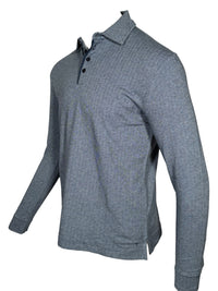 LEFT COAST TEE WALDPORT LONG-SLEEVE POLO SHIRT - NAVY/LIGHT BLUE MELANGE HERRINGBONE
