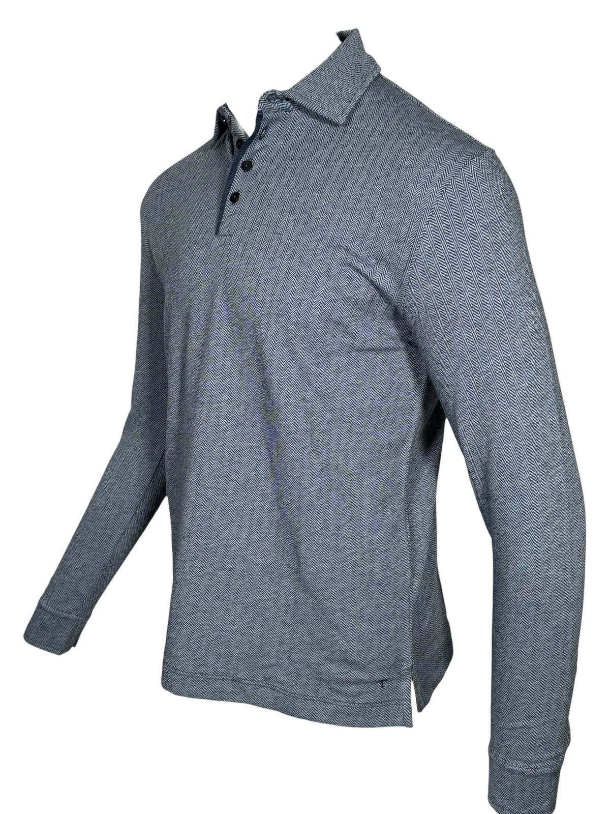 LEFT COAST TEE WALDPORT LONG-SLEEVE POLO SHIRT - NAVY/LIGHT BLUE MELANGE HERRINGBONE