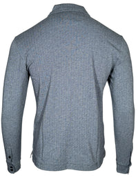 LEFT COAST TEE WALDPORT LONG-SLEEVE POLO SHIRT - NAVY/LIGHT BLUE MELANGE HERRINGBONE