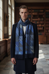 DION CUSTOM PATCHWORK SCARF - TONAL NAVY