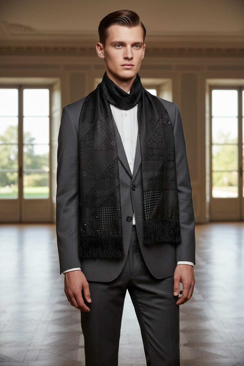 DION CUSTOM PATCHWORK SCARF - TONAL BLACK