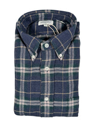 HARTFORD MEN'S COTTON FLANNEL PLAID SHIRT - BLUE & GREEN