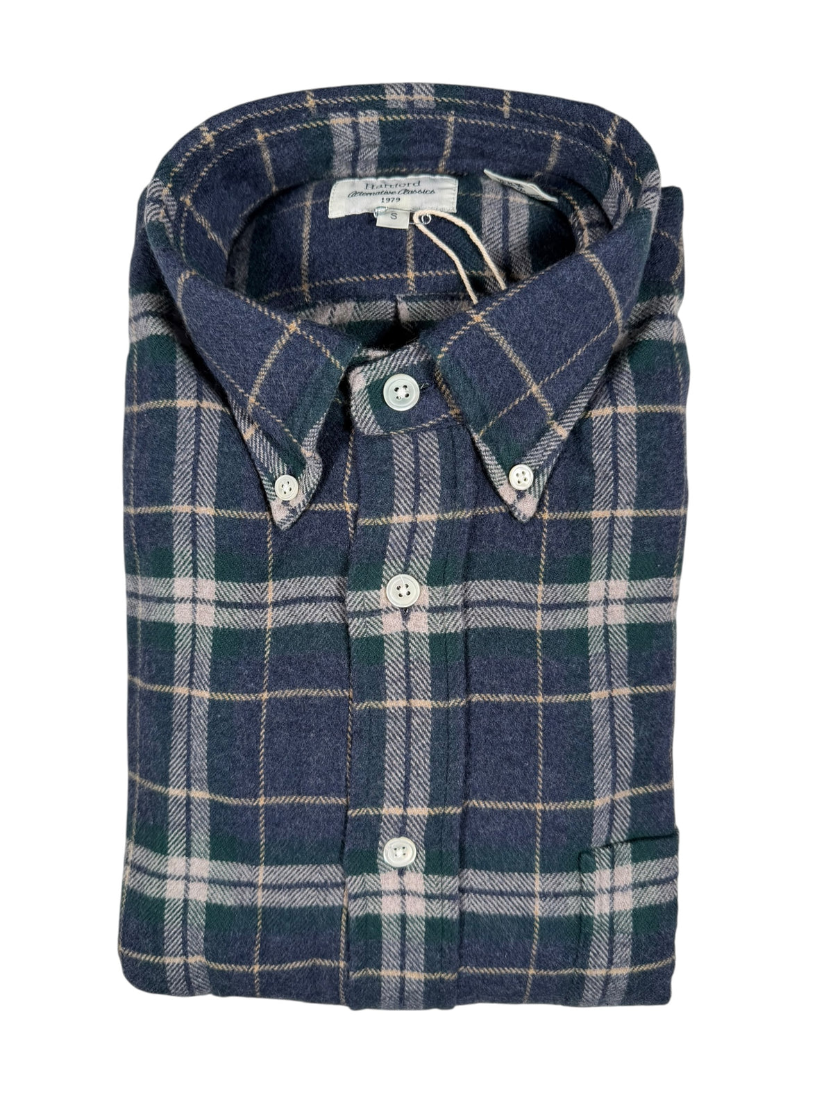 HARTFORD MEN'S COTTON FLANNEL PLAID SHIRT - BLUE & GREEN
