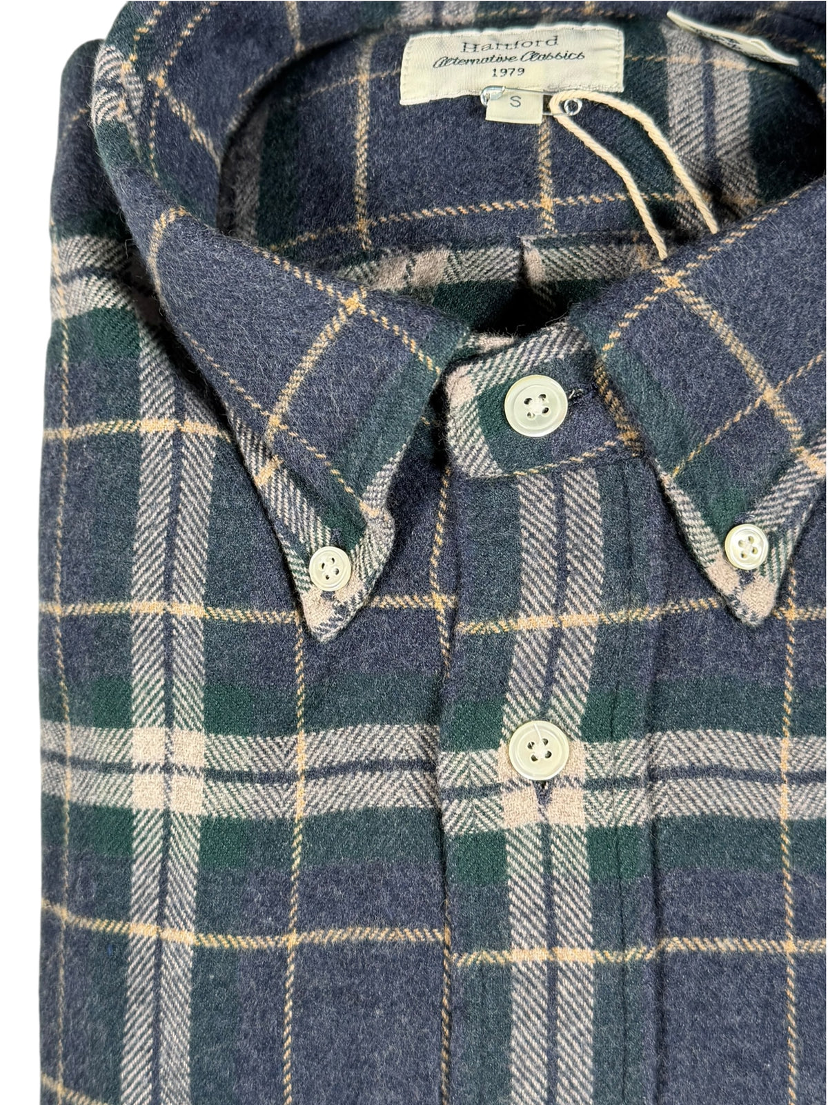 HARTFORD MEN'S COTTON FLANNEL PLAID SHIRT - BLUE & GREEN