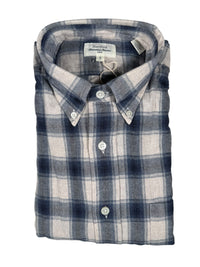 HARTFORD MEN'S COTTON HERRINGBONE OMBRÉ FLANNEL SHIRT - NATURAL & BLUE