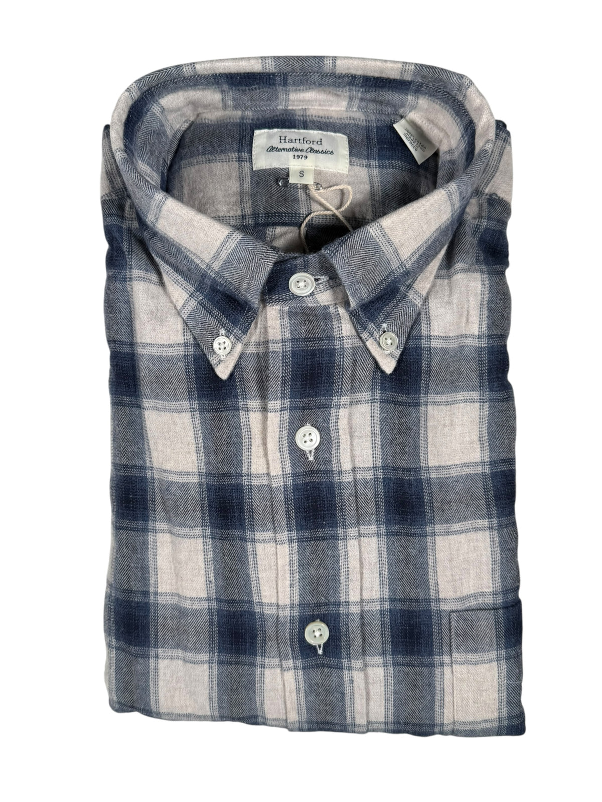 HARTFORD MEN'S COTTON HERRINGBONE OMBRÉ FLANNEL SHIRT - NATURAL & BLUE