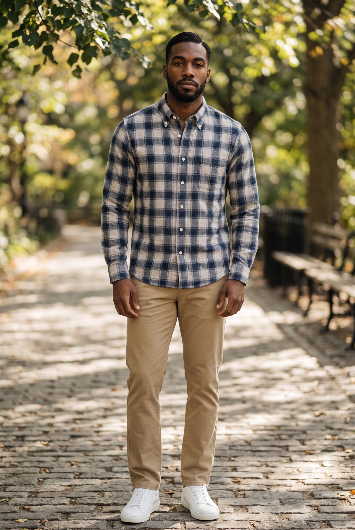 HARTFORD MEN'S COTTON HERRINGBONE OMBRÉ FLANNEL SHIRT - NATURAL & BLUE