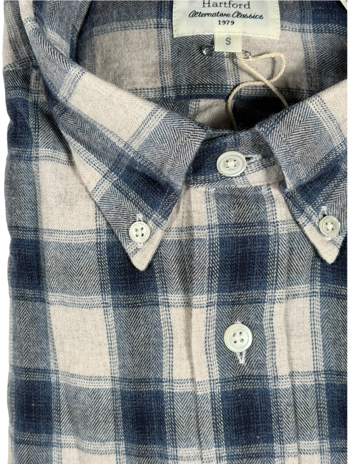 HARTFORD MEN'S COTTON HERRINGBONE OMBRÉ FLANNEL SHIRT - NATURAL & BLUE