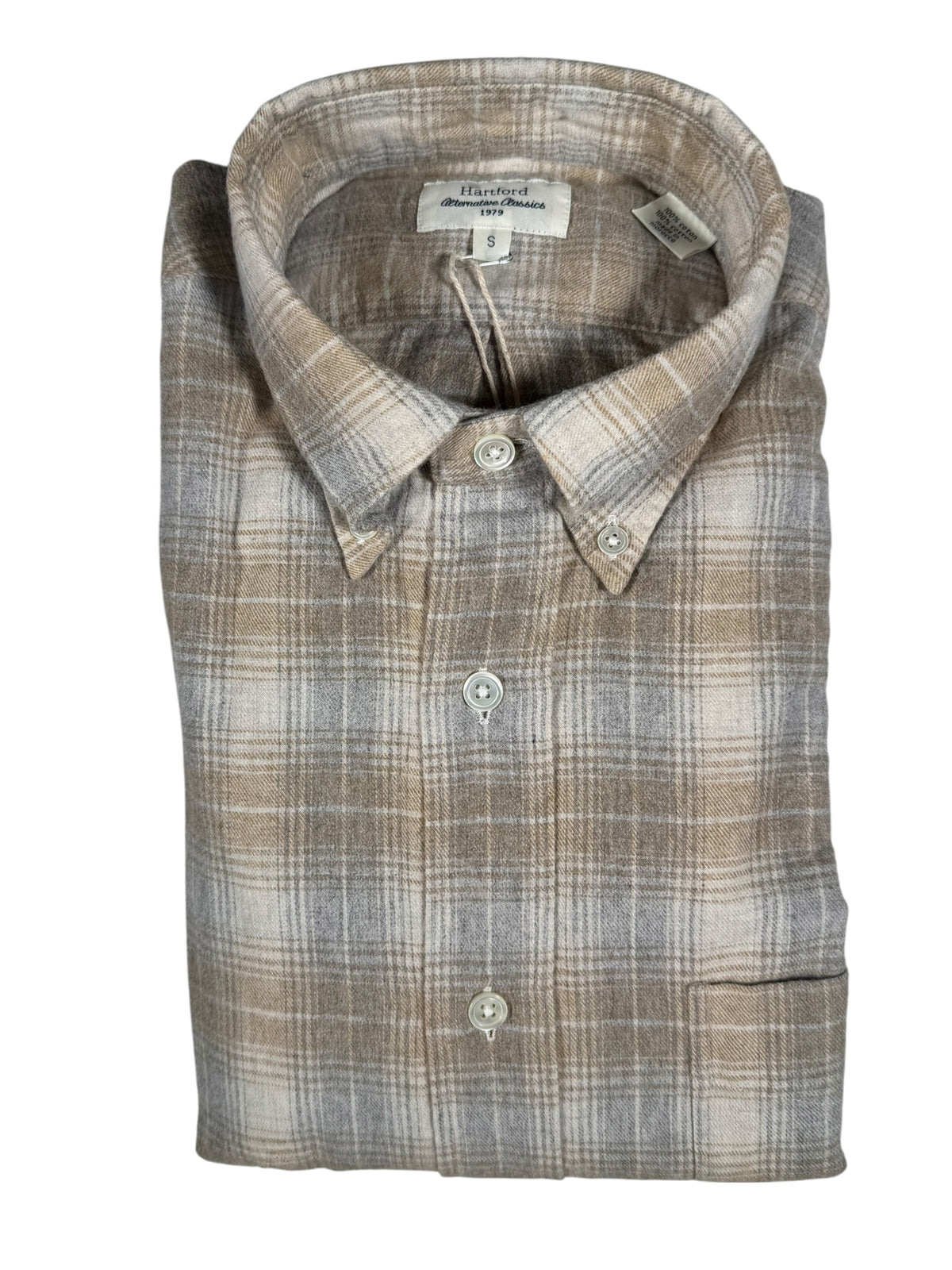 HARTFORD MEN'S COTTON BRUSHED PLAID SHIRT - NATURAL