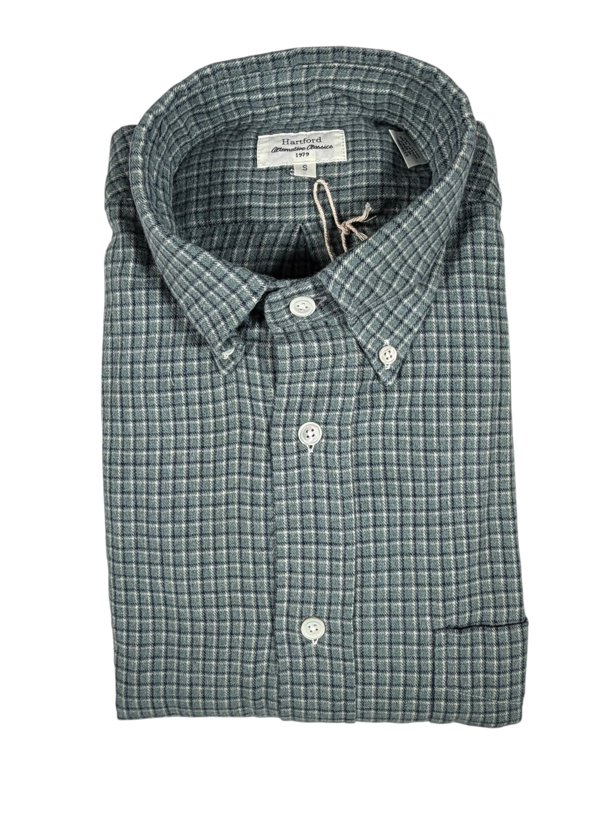 HARTFORD MEN'S COTTON BRUSHED FLANNEL SHIRT - GREEN SHADOW CHECK