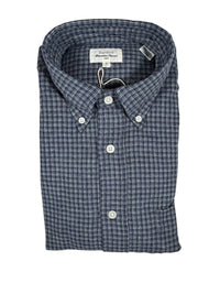 HARTFORD MEN'S COTTON BRUSHED FLANNEL SHIRT - NAVY SHADOW CHECK