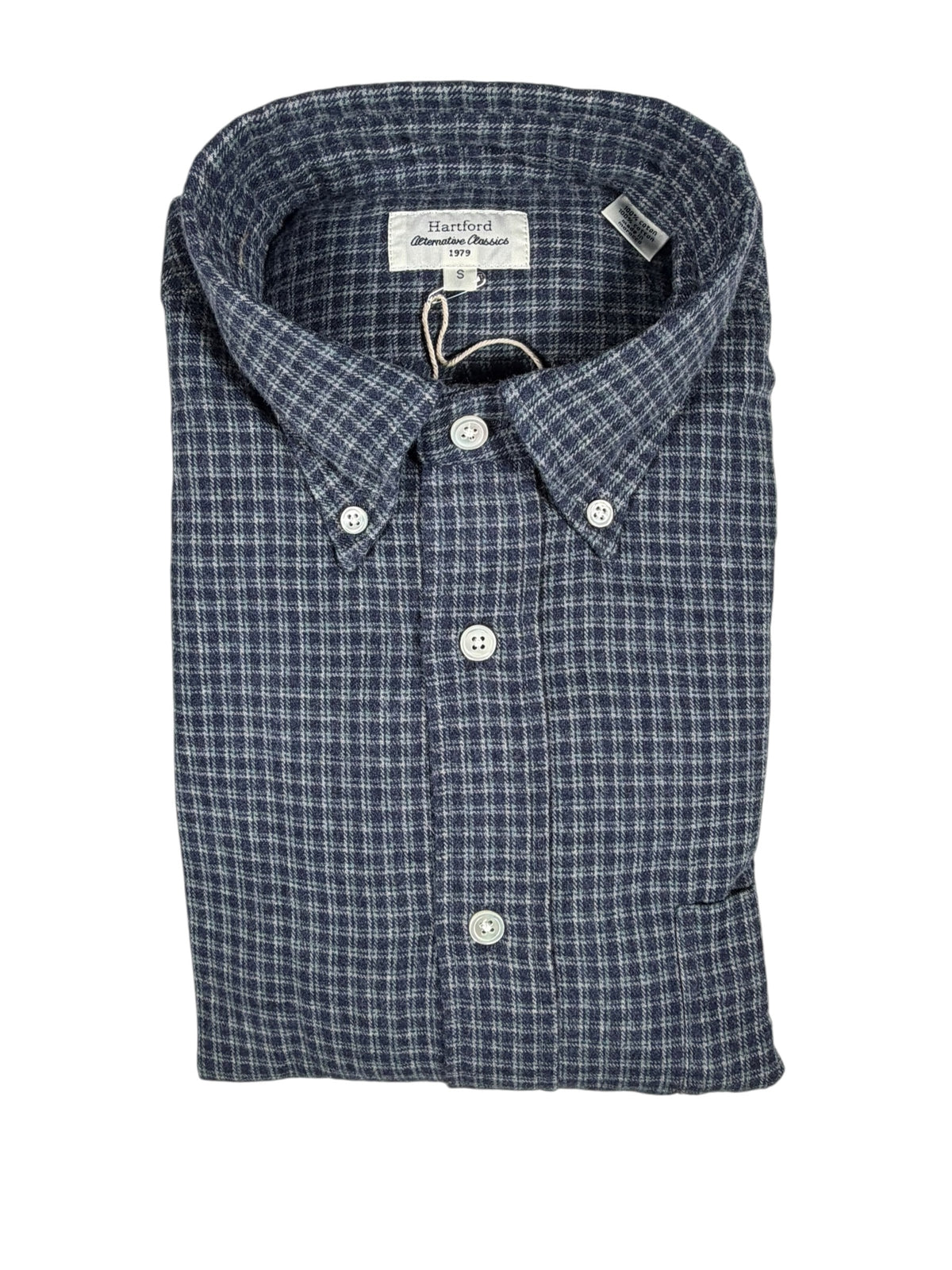 HARTFORD MEN'S COTTON BRUSHED FLANNEL SHIRT - NAVY SHADOW CHECK
