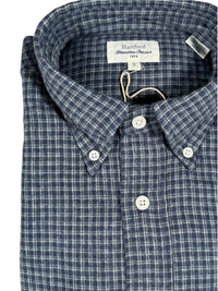 HARTFORD MEN'S COTTON BRUSHED FLANNEL SHIRT - NAVY SHADOW CHECK