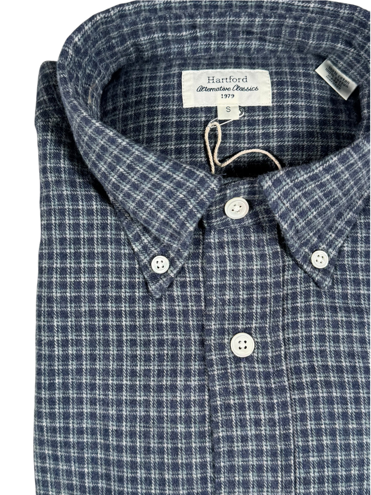 HARTFORD MEN'S COTTON BRUSHED FLANNEL SHIRT - NAVY SHADOW CHECK