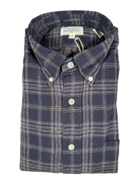 HARTFORD MEN'S COTTON BRUSHED PLAID SHIRT - NAVY