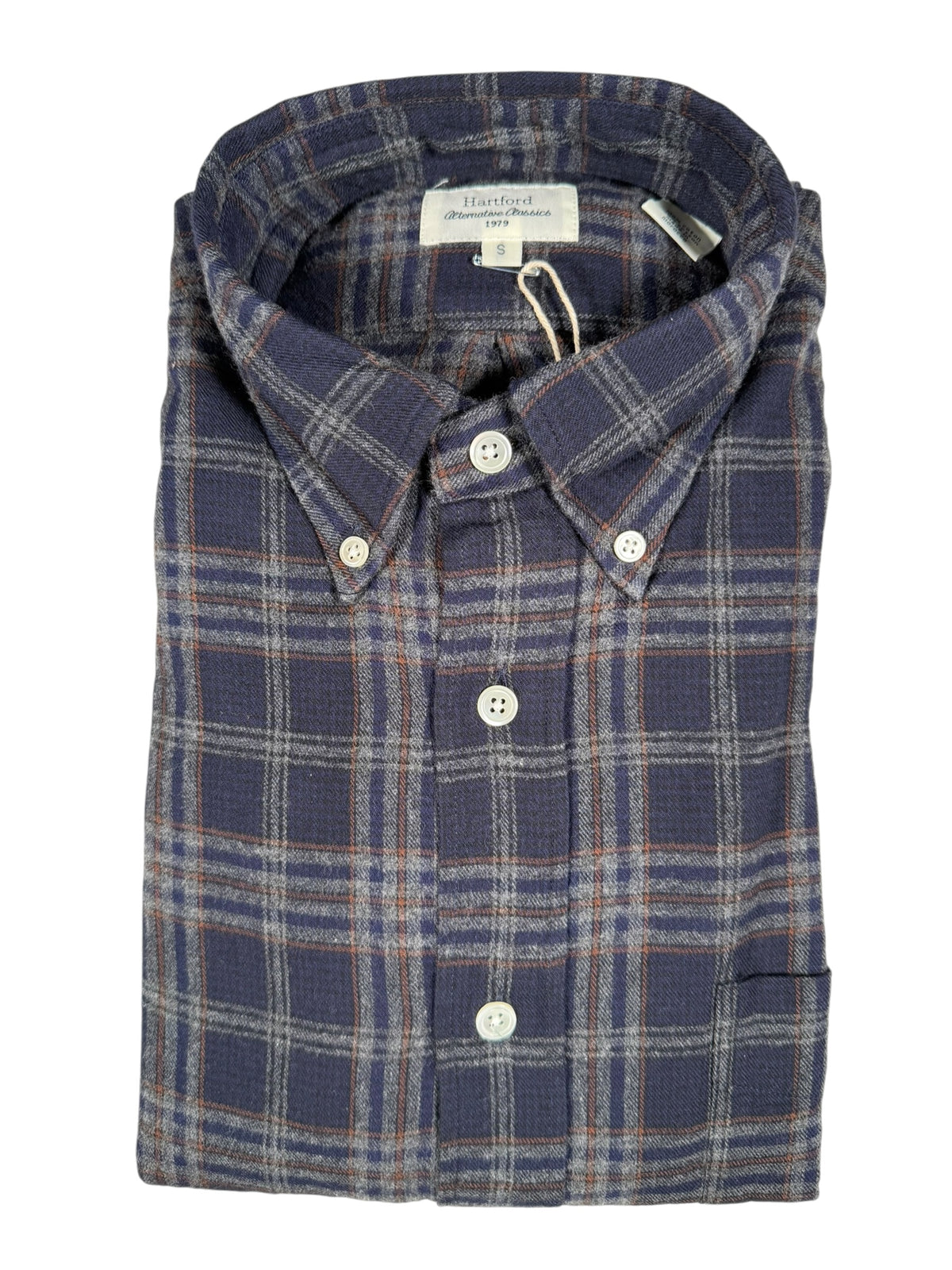 HARTFORD MEN'S COTTON BRUSHED PLAID SHIRT - NAVY