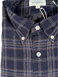 HARTFORD MEN'S COTTON BRUSHED PLAID SHIRT - NAVY