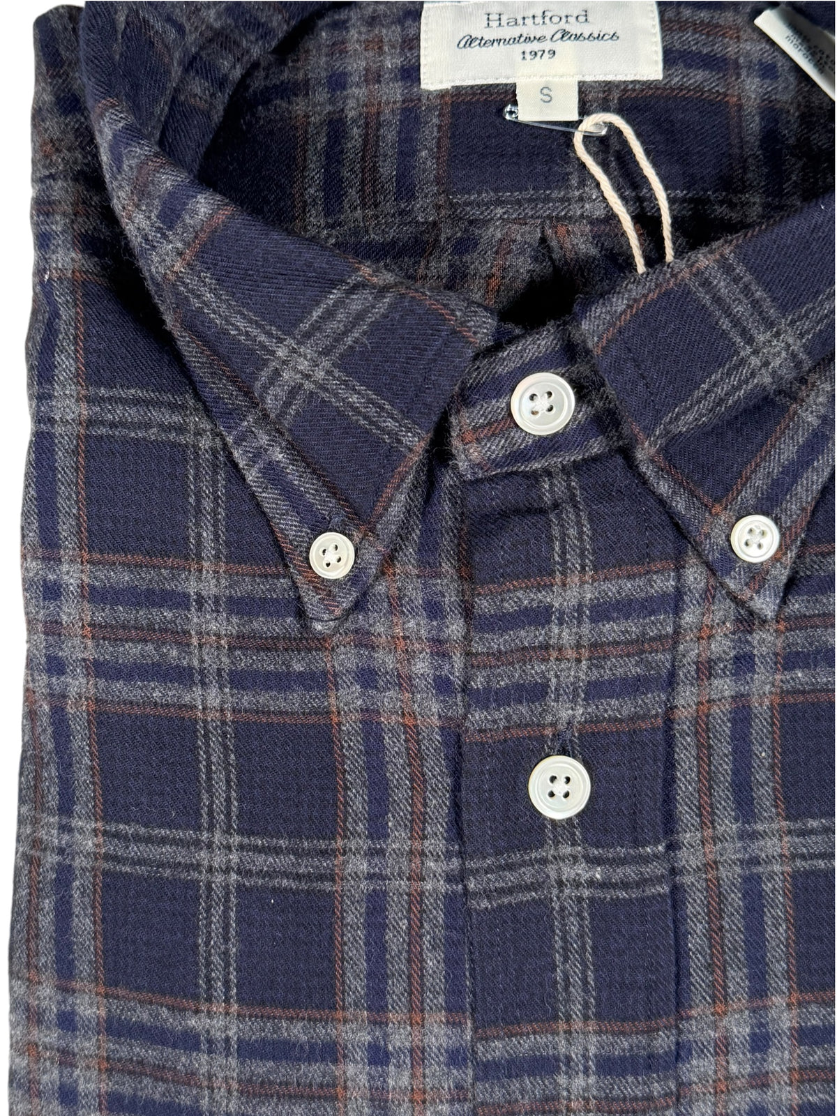 HARTFORD MEN'S COTTON BRUSHED PLAID SHIRT - NAVY