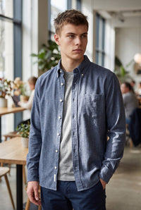 HARTFORD MEN'S COTTON DOUBLE FACE SHIRT - NAVY